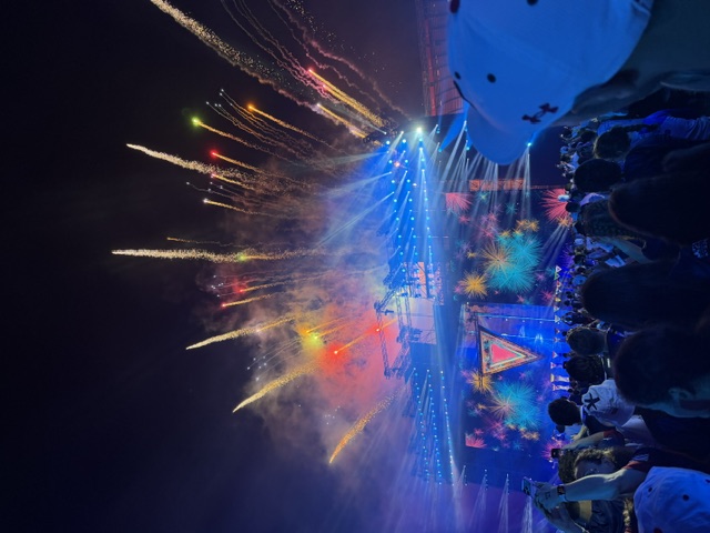 Fireworks over the stadium at the World Maccabi Games opening ceremony